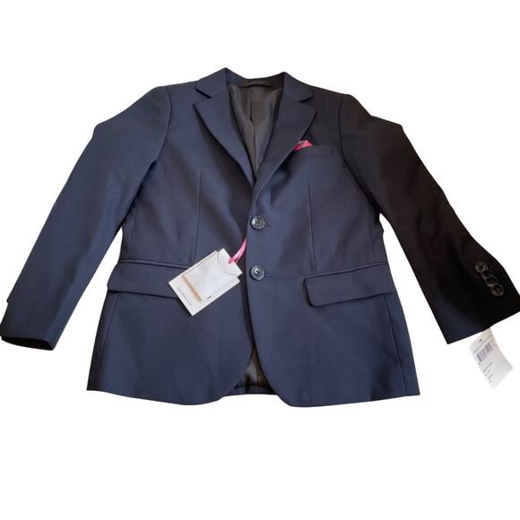 Isaac Mizrahi Boy’s Blazer Jacket Color Navy Blue Red Pocket Square NEW Size 5 - Picture 1 of 4